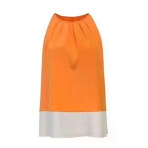 Theory Silk tank colorblock creamsicle orange 100%silk bright summer layers top